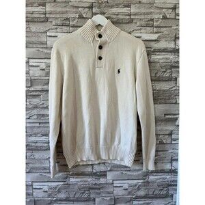Polo Ralph Lauren Turtle Neck Jumper Men's M Cream Ivory Cotton Sweater Henley
